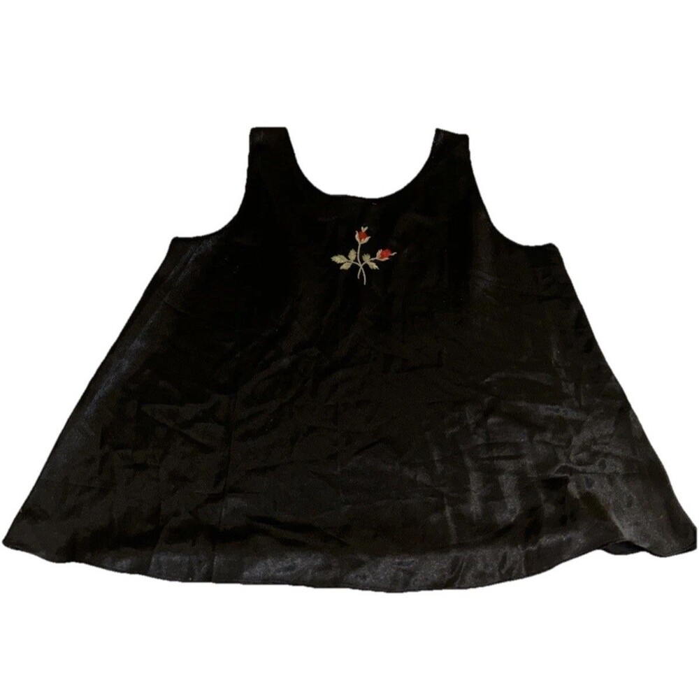 Vintage OYO 1X Black 100% Polyester Blouse Embroidered Scoop Neck Sleeveless